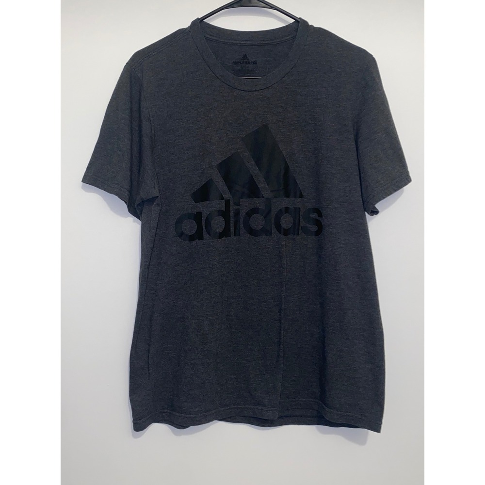 Adidas Amplifier Tee Mens Medium Gray Heather Black Logo Short Sleeve T-Shirt